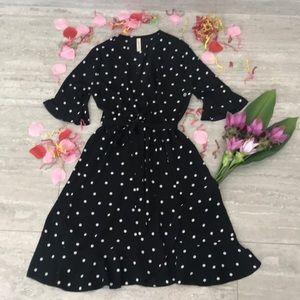Polka Dot Bell Sleeve Wrap Dress